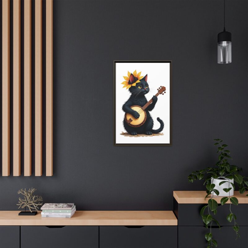 Wall Art - Black Cat Playing Banjo with Sunflower Matte Canvas Framed - Image 81