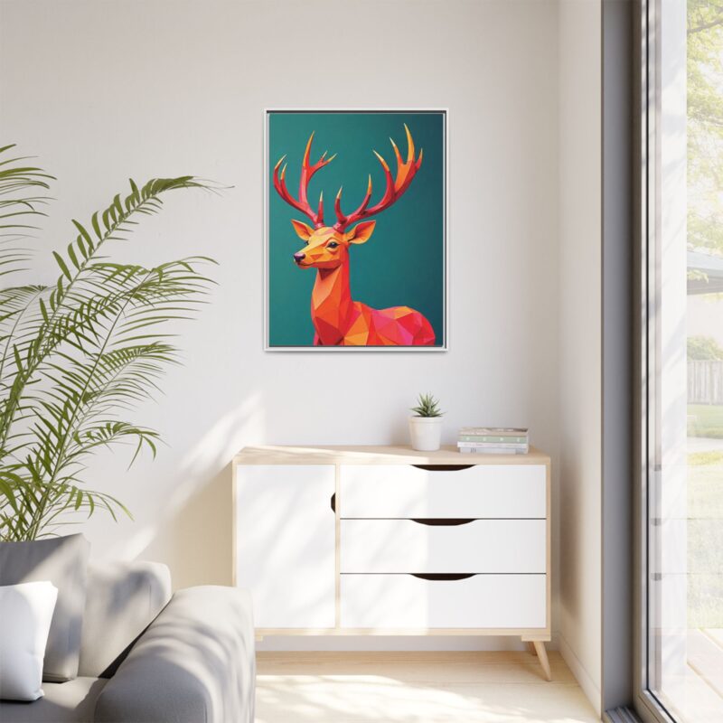 Canvas Art Print - Low-Poly Deer in Warm Tones on Teal Blue Background - Image 83