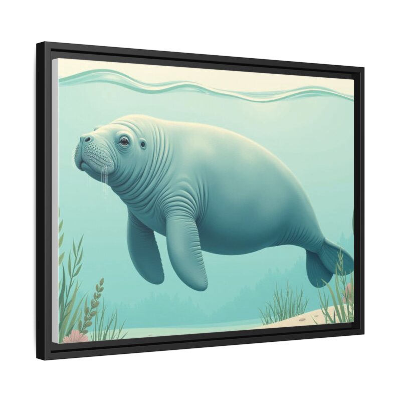 Gentle Giant Florida canvas prints featuring a peaceful manatee swimming through the water. - Image 22