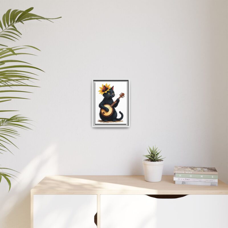 Wall Art - Black Cat Playing Banjo with Sunflower Matte Canvas Framed - Image 48