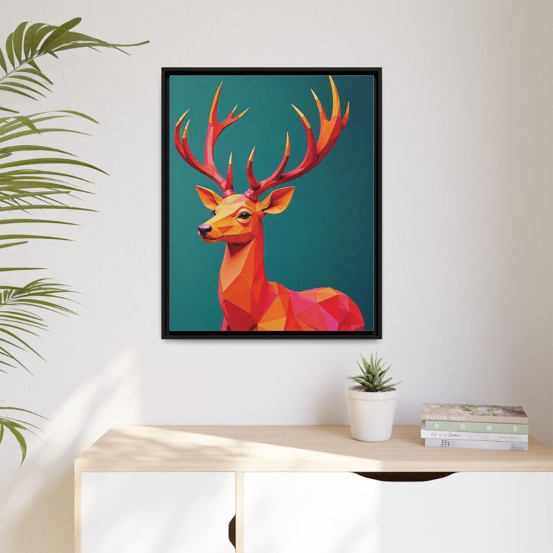 Canvas Art Print - Low-Poly Deer in Warm Tones on Teal Blue Background - Image 87