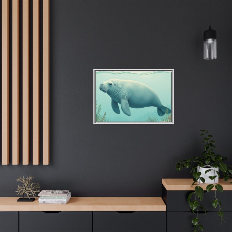 Gentle Giant Florida canvas prints featuring a peaceful manatee swimming through the water. - Image 88