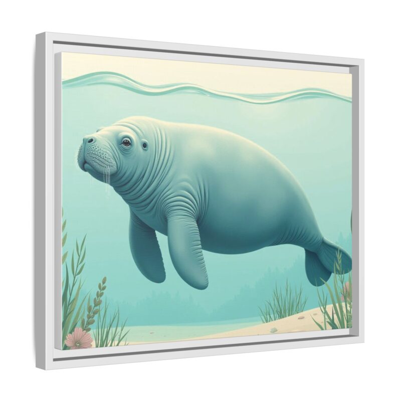 Gentle Giant Florida canvas prints featuring a peaceful manatee swimming through the water. - Image 70