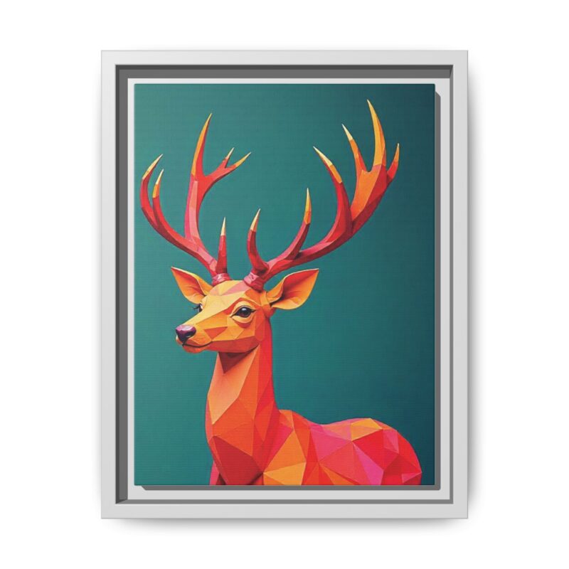 Canvas Art Print - Low-Poly Deer in Warm Tones on Teal Blue Background - Image 33
