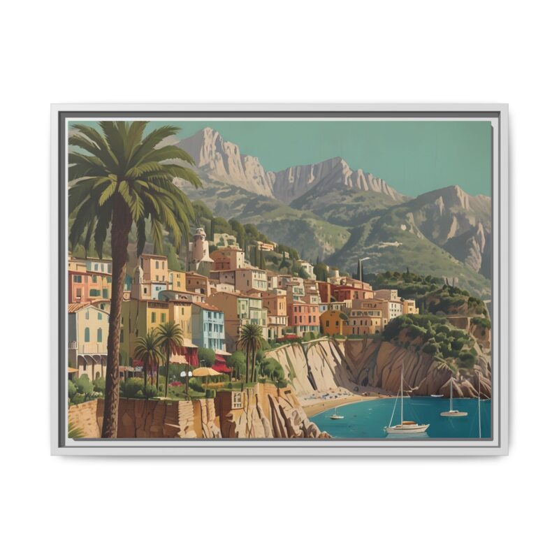 Canvas art of Sun-Drenched Italian Riviera Poster with Sailboats and Palm Trees - Image 78