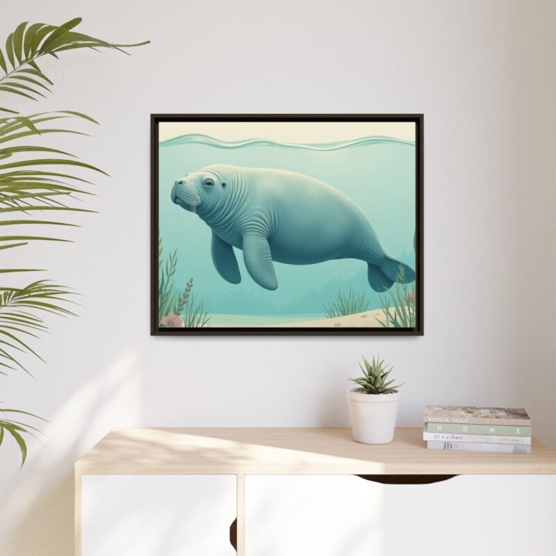 Gentle Giant Florida canvas prints featuring a peaceful manatee swimming through the water. - Image 127