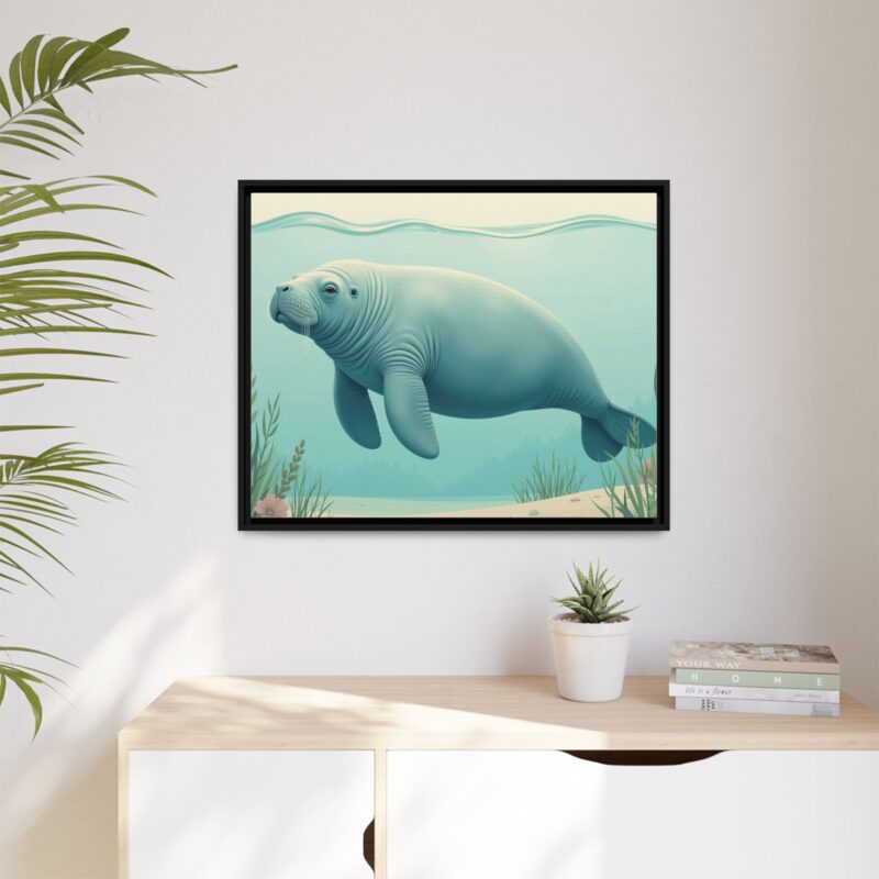 Gentle Giant Florida canvas prints featuring a peaceful manatee swimming through the water. - Image 123