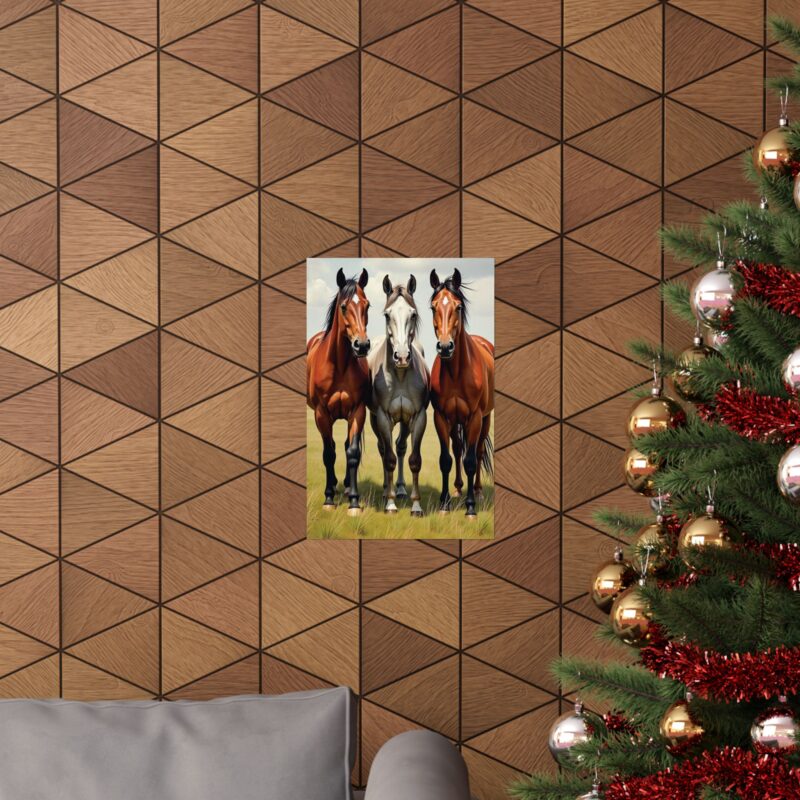 Matte Vertical Posters of Three Horses in a Grassy Field: Brown, Gray, and Chestnut - Image 13
