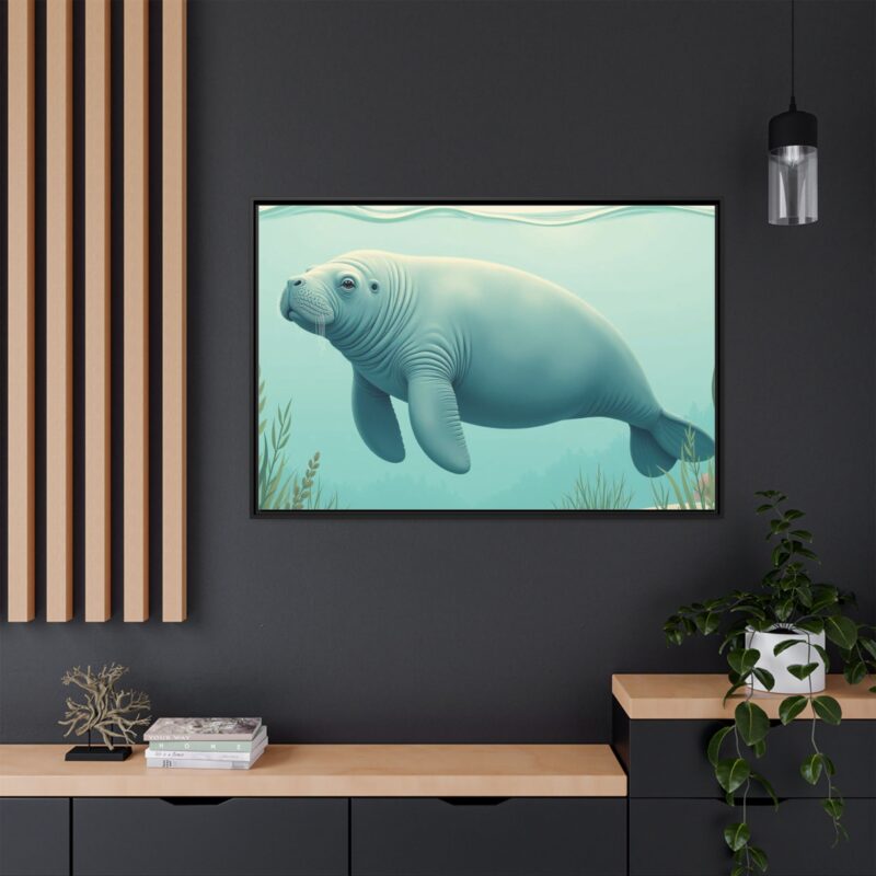 Gentle Giant Florida canvas prints featuring a peaceful manatee swimming through the water. - Image 4