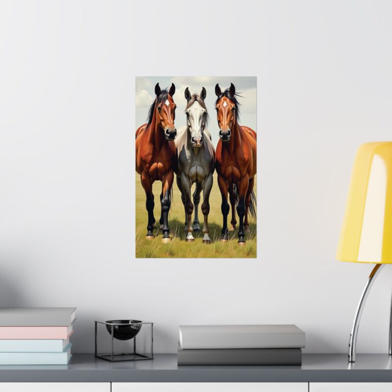 Matte Vertical Posters of Three Horses in a Grassy Field: Brown, Gray, and Chestnut - Image 16
