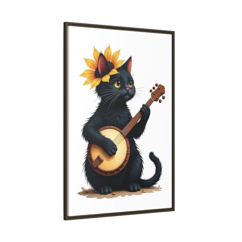 Wall Art - Black Cat Playing Banjo with Sunflower Matte Canvas Framed - Image 115