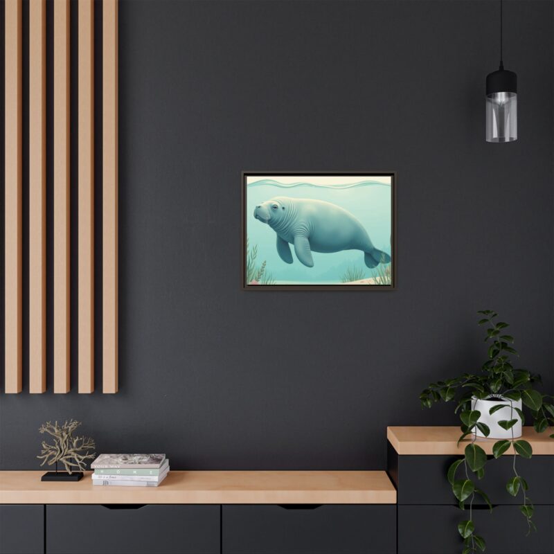 Gentle Giant Florida canvas prints featuring a peaceful manatee swimming through the water. - Image 76