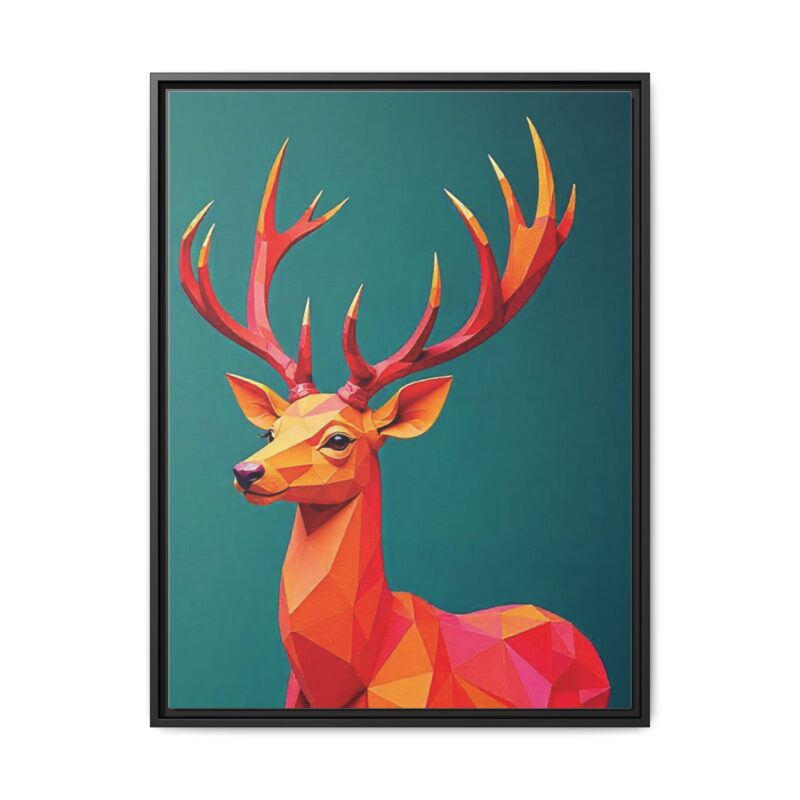 Canvas Art Print - Low-Poly Deer in Warm Tones on Teal Blue Background - Image 25