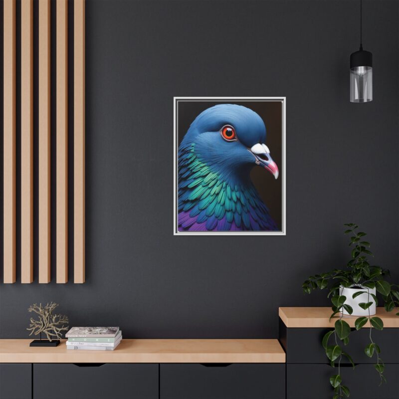 Canvas Print featuring a close-up portrait of a colorful pigeon - Image 96