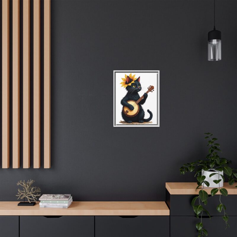 Wall Art - Black Cat Playing Banjo with Sunflower Matte Canvas Framed - Image 69