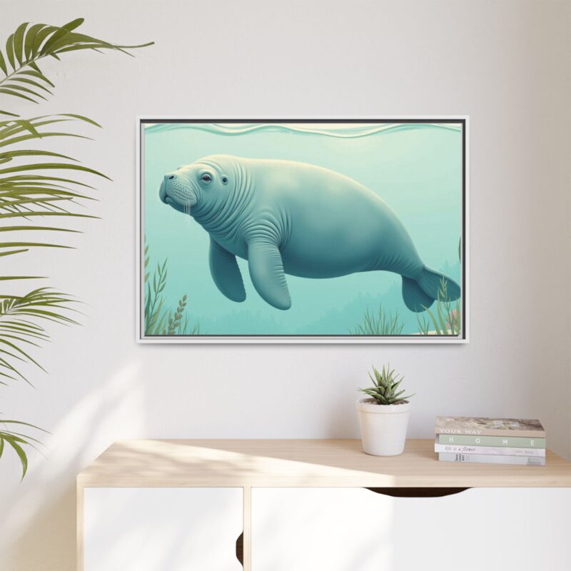 Gentle Giant Florida canvas prints featuring a peaceful manatee swimming through the water. - Image 103
