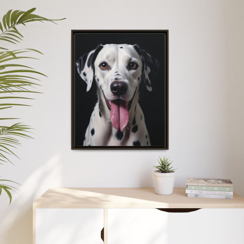 Canvas Art print features a detailed oil painting of a Dalmatian dog with a playful pink tongue sticking out - Image 92
