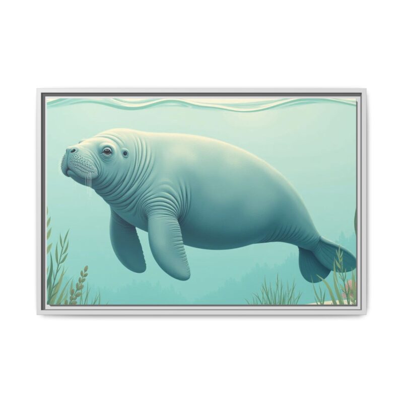 Gentle Giant Florida canvas prints featuring a peaceful manatee swimming through the water. - Image 85