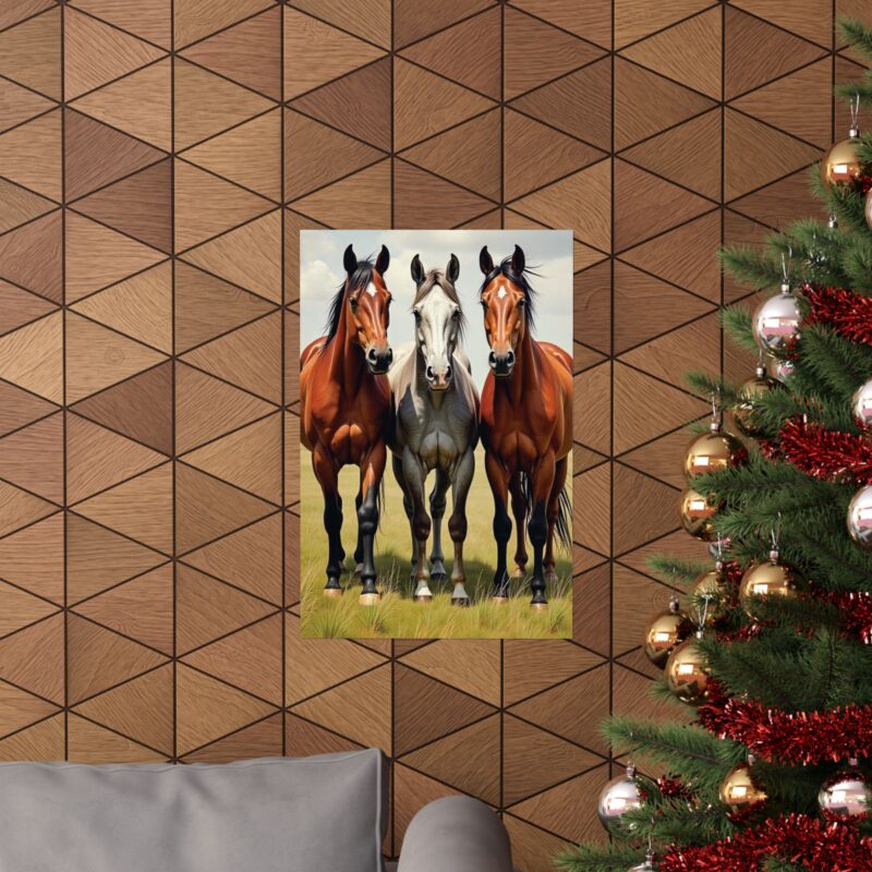 Matte Vertical Posters of Three Horses in a Grassy Field: Brown, Gray, and Chestnut - Image 37