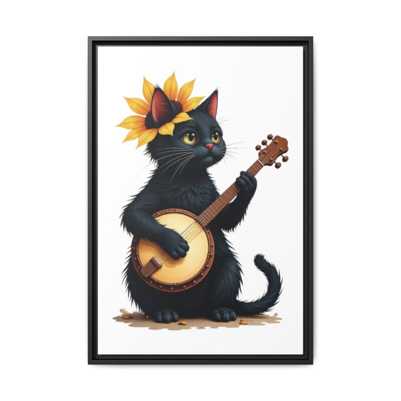 Wall Art - Black Cat Playing Banjo with Sunflower Matte Canvas Framed - Image 26