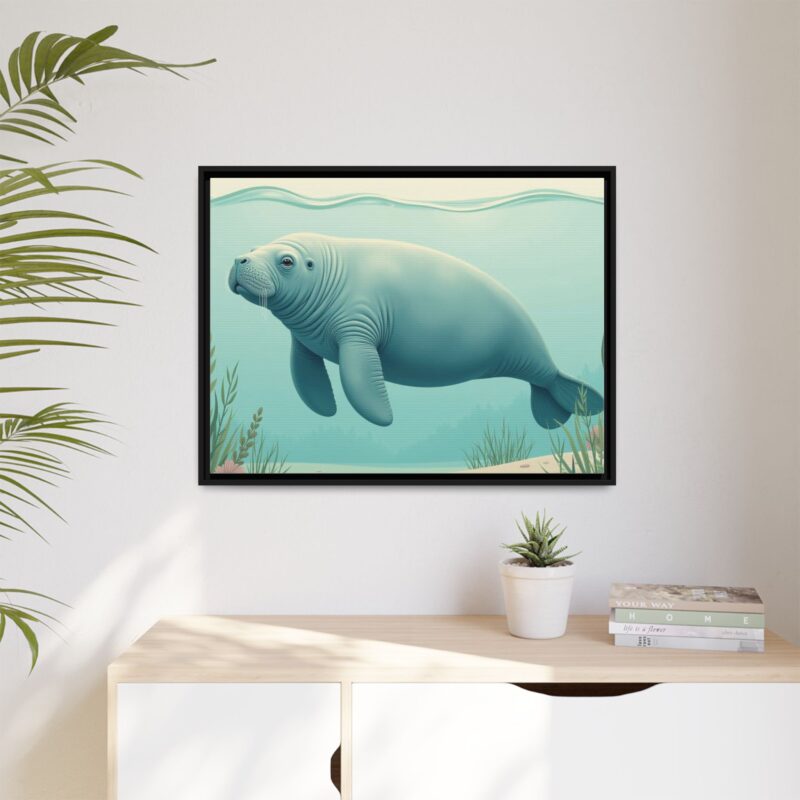 Gentle Giant Florida canvas prints featuring a peaceful manatee swimming through the water. - Image 31