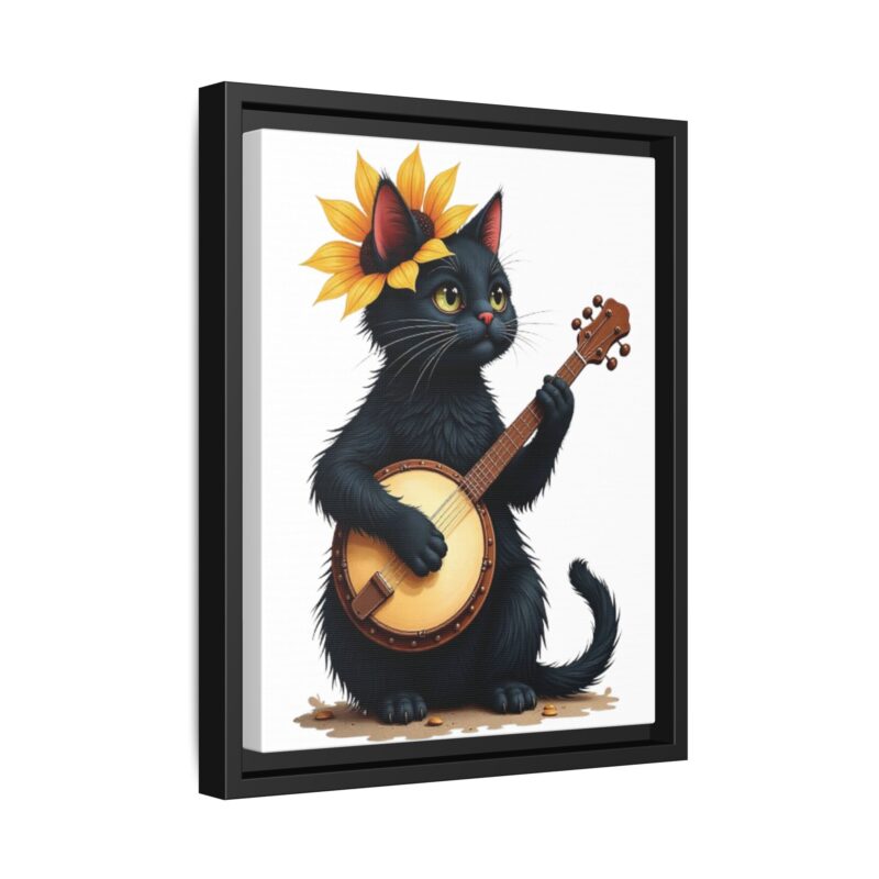 Wall Art - Black Cat Playing Banjo with Sunflower Matte Canvas Framed - Image 11