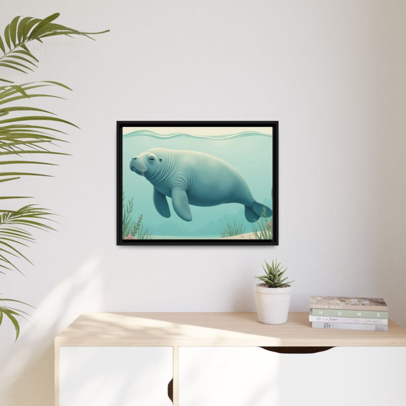 Gentle Giant Florida canvas prints featuring a peaceful manatee swimming through the water. - Image 23