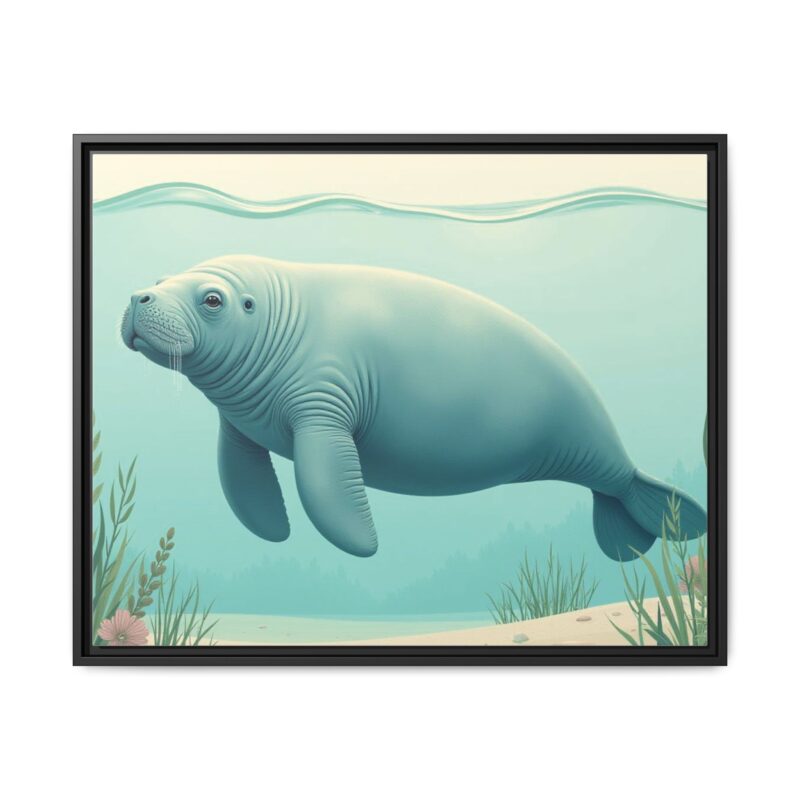 Gentle Giant Florida canvas prints featuring a peaceful manatee swimming through the water. - Image 121