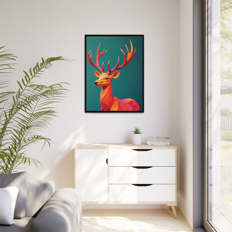 Canvas Art Print - Low-Poly Deer in Warm Tones on Teal Blue Background - Image 3