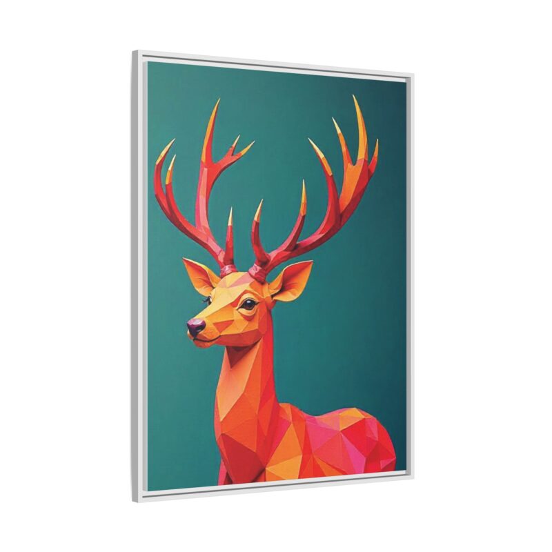 Canvas Art Print - Low-Poly Deer in Warm Tones on Teal Blue Background - Image 82
