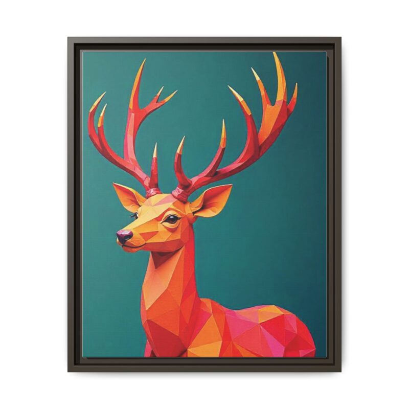 Canvas Art Print - Low-Poly Deer in Warm Tones on Teal Blue Background - Image 53