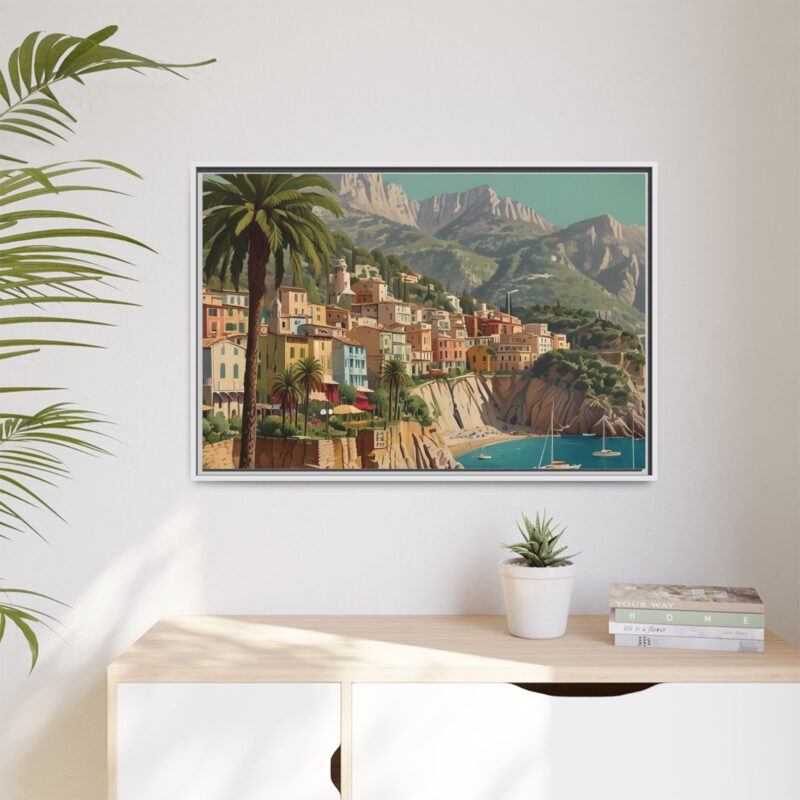 Canvas art of Sun-Drenched Italian Riviera Poster with Sailboats and Palm Trees - Image 100