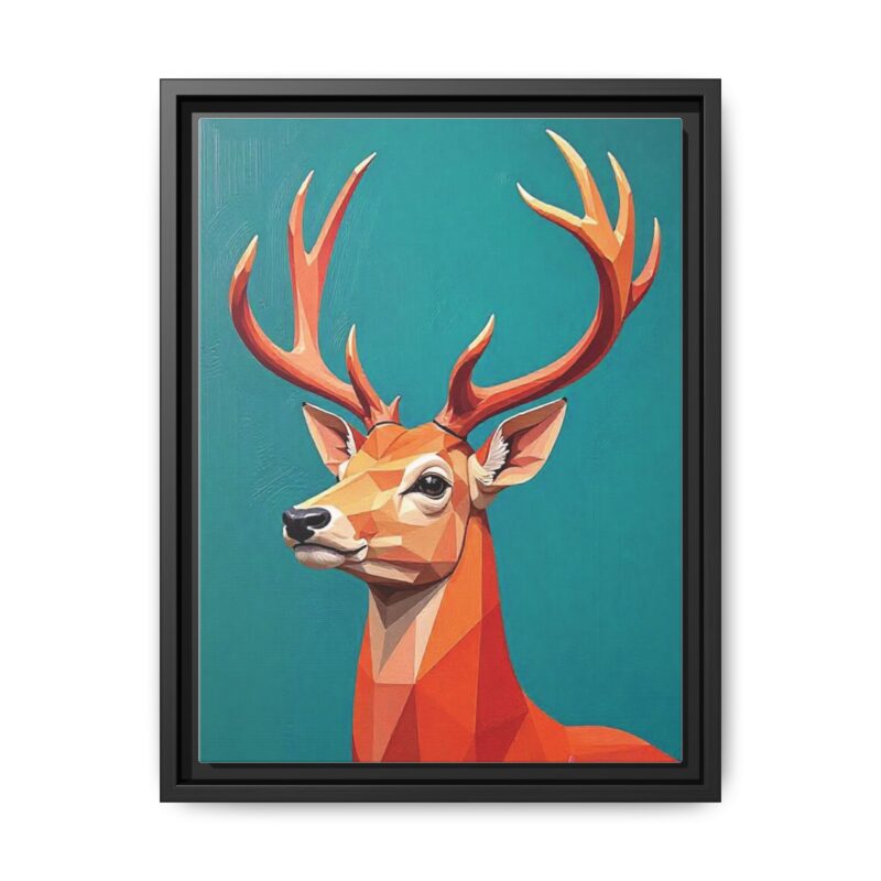 Canvas Art - Low-Poly Deer in Orange, Red, and Pink on Teal Blue Background - Image 14