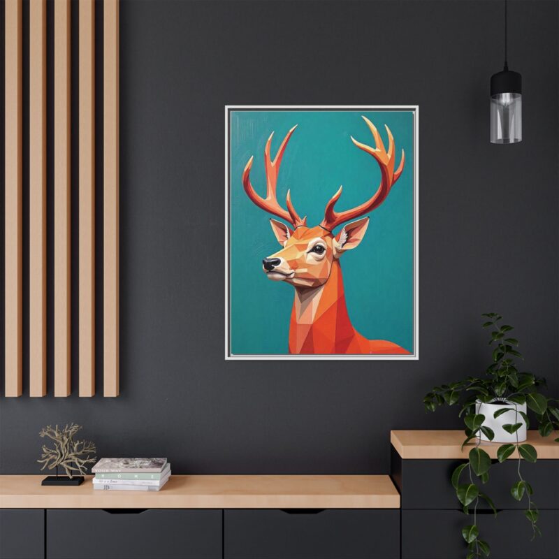 Canvas Art - Low-Poly Deer in Orange, Red, and Pink on Teal Blue Background - Image 84