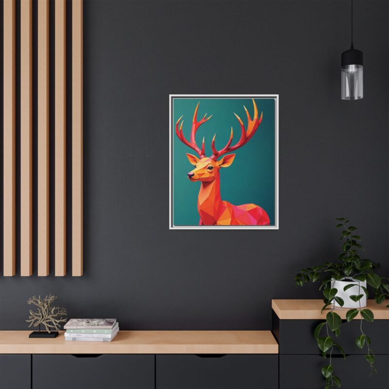 Canvas Art Print - Low-Poly Deer in Warm Tones on Teal Blue Background - Image 96