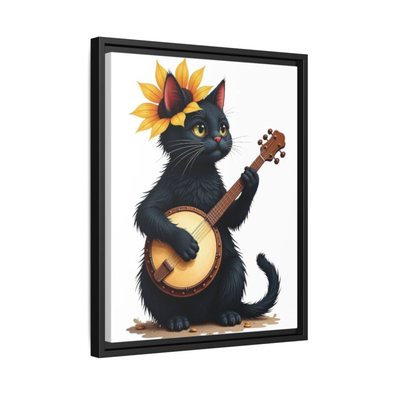 Wall Art - Black Cat Playing Banjo with Sunflower Matte Canvas Framed - Image 19