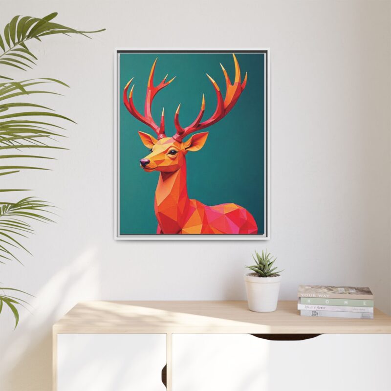 Canvas Art Print - Low-Poly Deer in Warm Tones on Teal Blue Background - Image 95