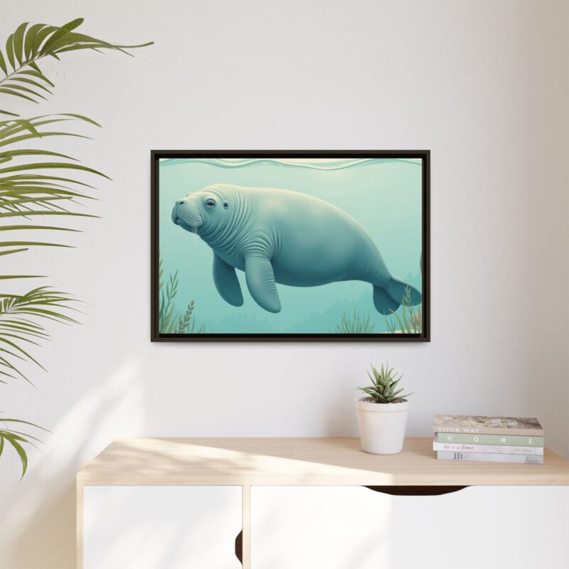 Gentle Giant Florida canvas prints featuring a peaceful manatee swimming through the water. - Image 83