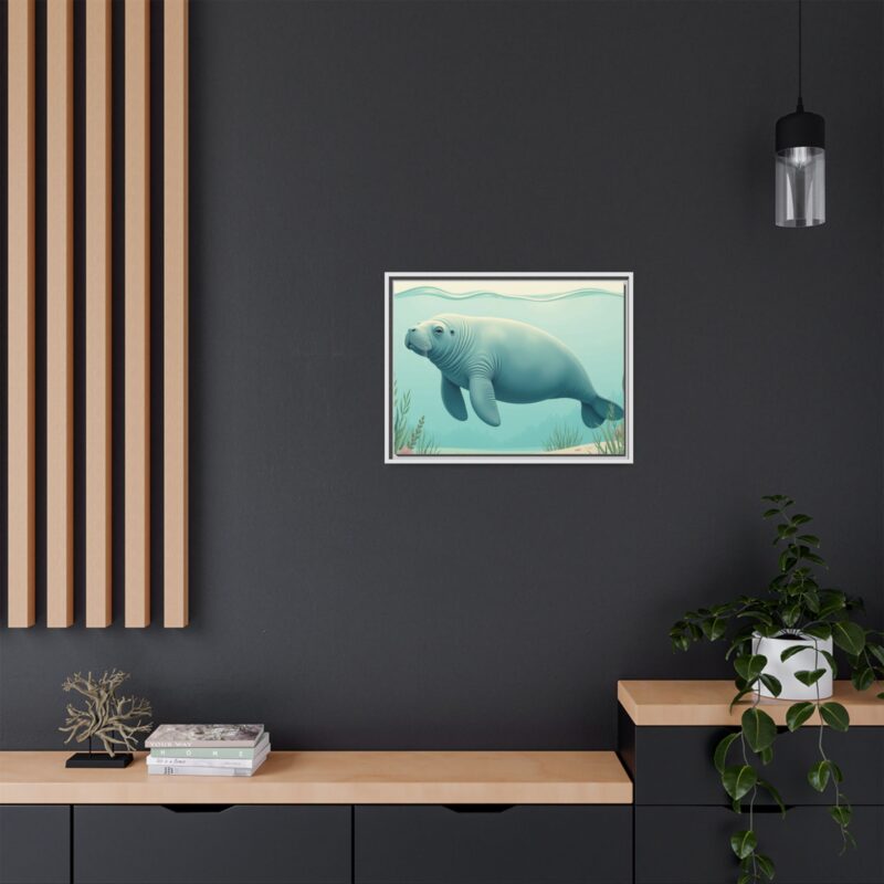 Gentle Giant Florida canvas prints featuring a peaceful manatee swimming through the water. - Image 80