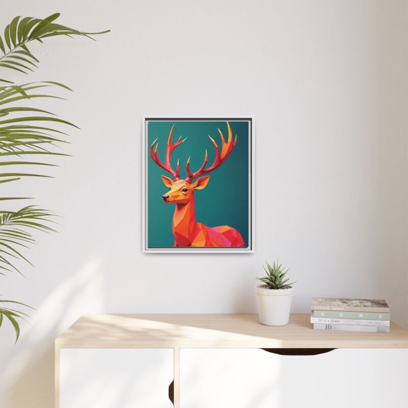 Canvas Art Print - Low-Poly Deer in Warm Tones on Teal Blue Background - Image 59