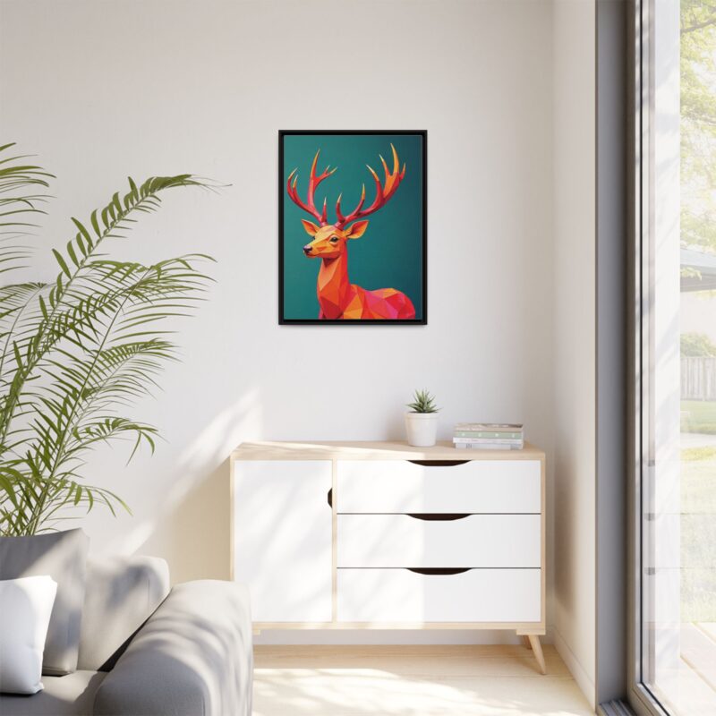 Canvas Art Print - Low-Poly Deer in Warm Tones on Teal Blue Background - Image 27