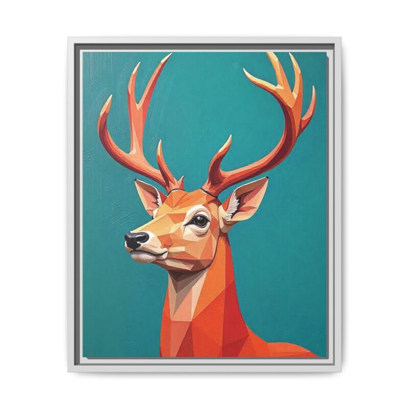 Canvas Art - Low-Poly Deer in Orange, Red, and Pink on Teal Blue Background - Image 58