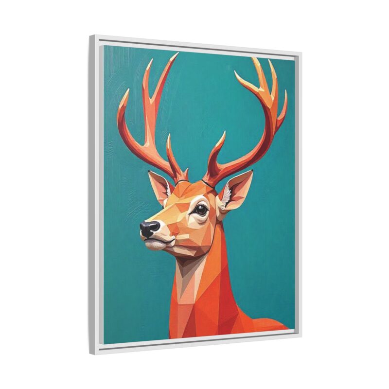 Canvas Art - Low-Poly Deer in Orange, Red, and Pink on Teal Blue Background - Image 95