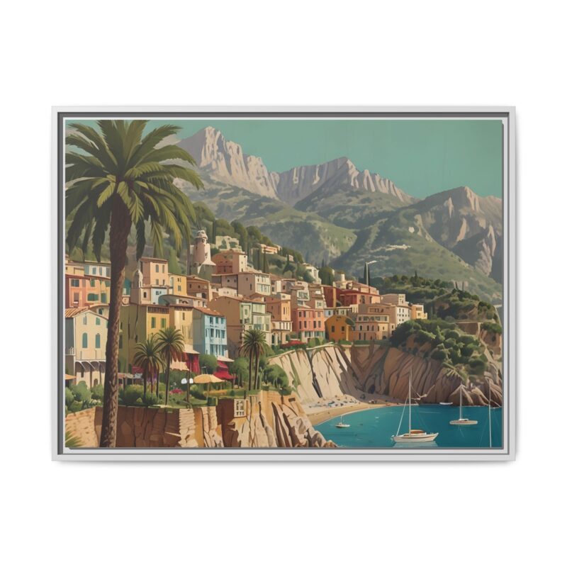 Canvas art of Sun-Drenched Italian Riviera Poster with Sailboats and Palm Trees - Image 93