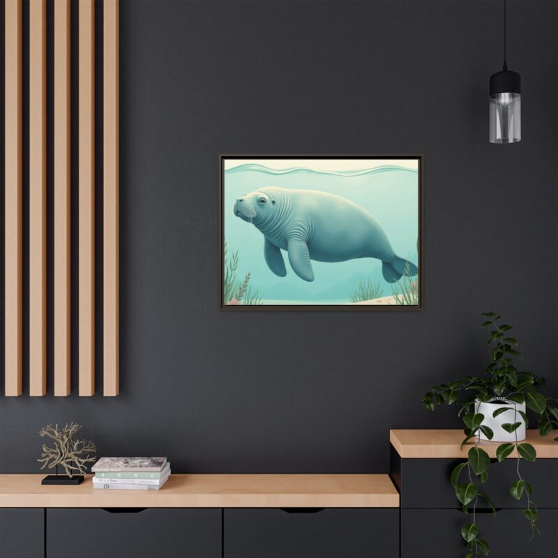Gentle Giant Florida canvas prints featuring a peaceful manatee swimming through the water. - Image 91