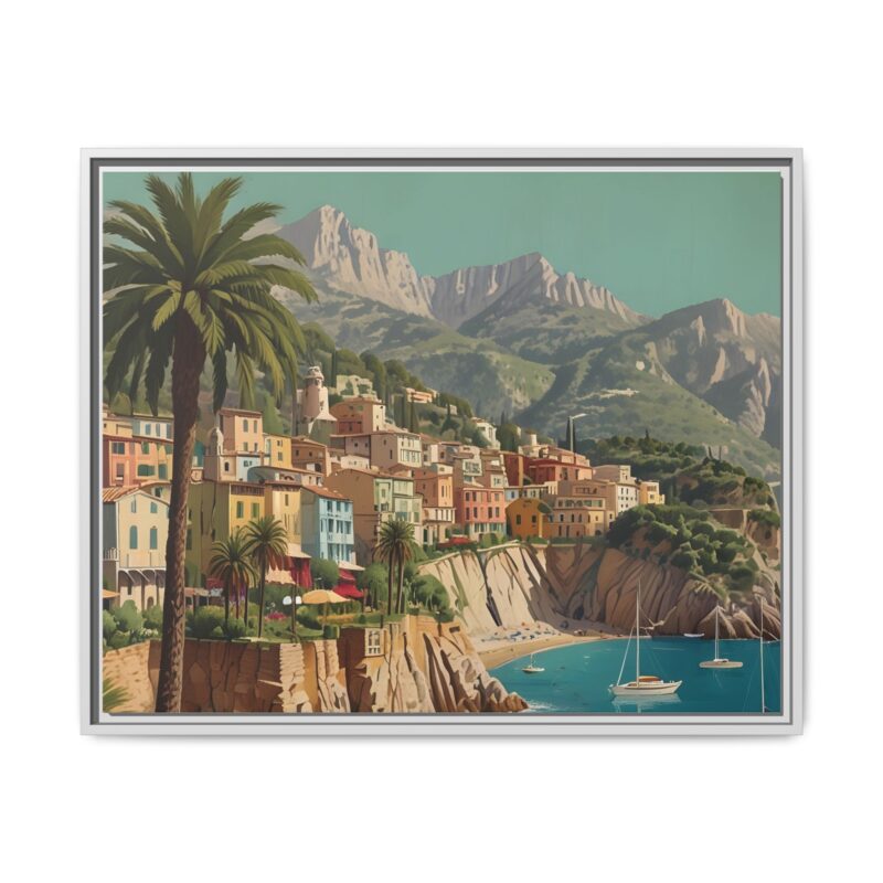 Canvas art of Sun-Drenched Italian Riviera Poster with Sailboats and Palm Trees - Image 130
