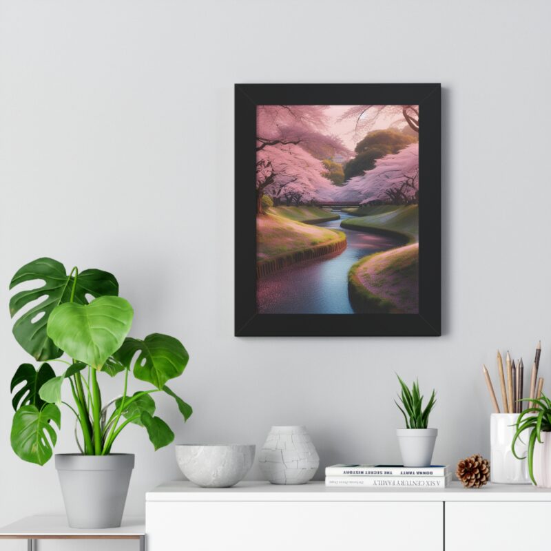 Stunning Canvas Wall Art of Cherry Blossoms Over a Peaceful Stream for Living Room and Office Décor" - Image 2