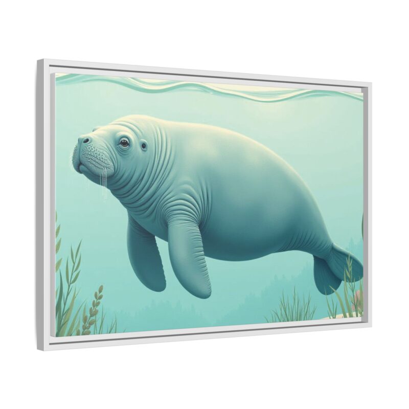Gentle Giant Florida canvas prints featuring a peaceful manatee swimming through the water. - Image 86