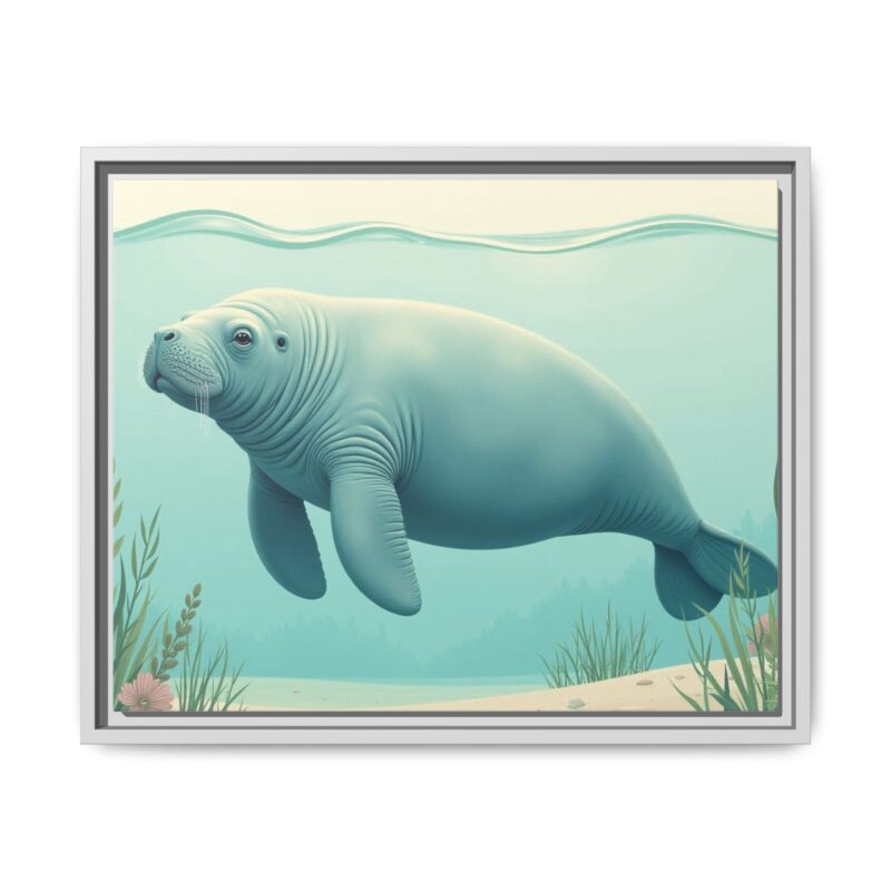 Gentle Giant Florida canvas prints featuring a peaceful manatee swimming through the water. - Image 69