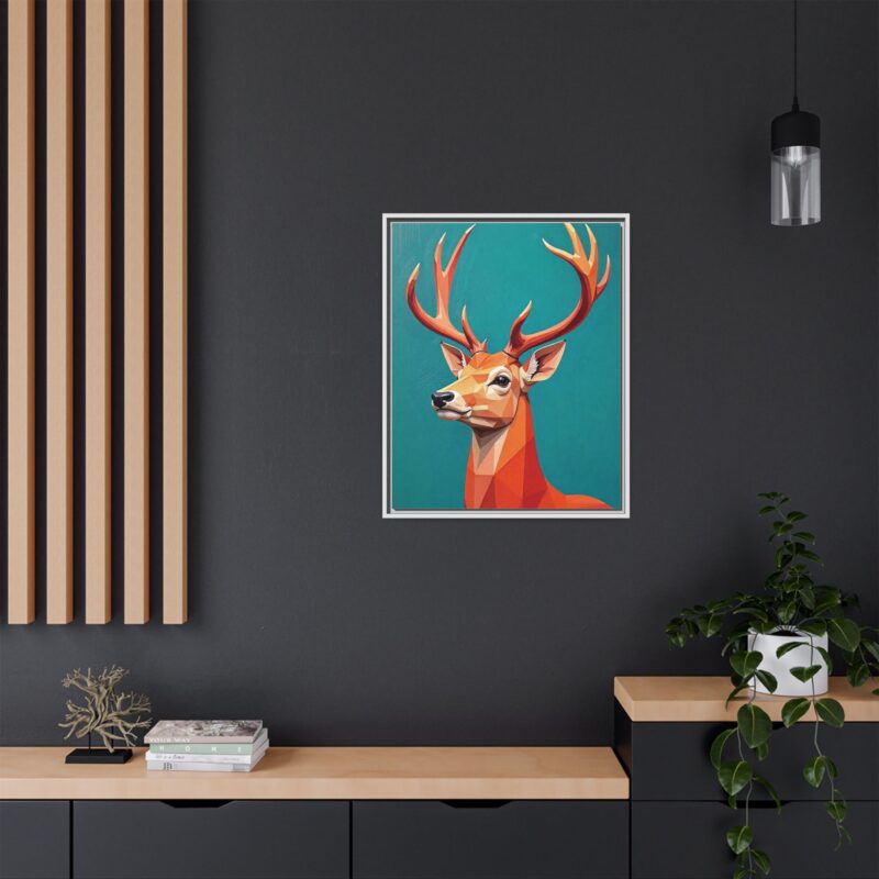 Canvas Art - Low-Poly Deer in Orange, Red, and Pink on Teal Blue Background - Image 96